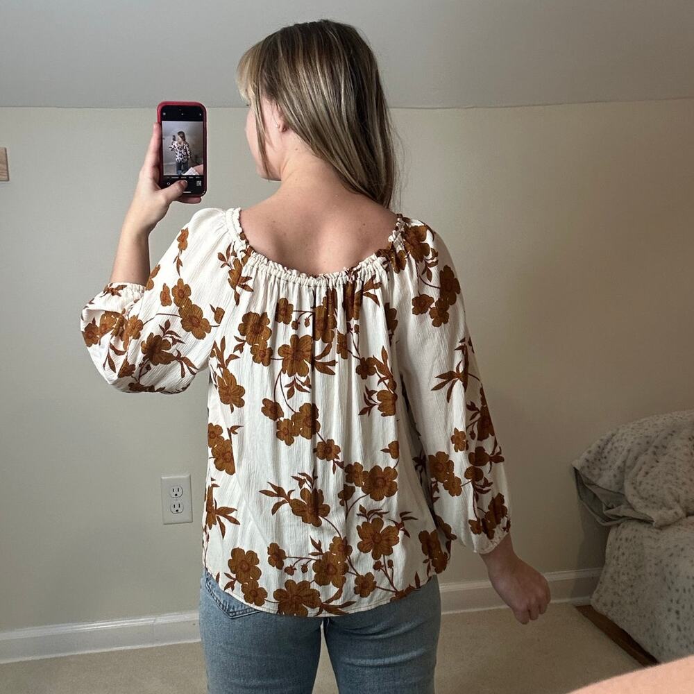 Sanctuary: Cream Off the Shoulder Rust Floral Blouse - Picture 2 of 7